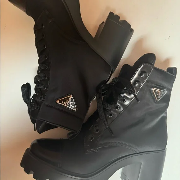 Prada Women's Brixxen Black Lace-Up Combat Boots - Picture 3 of 14